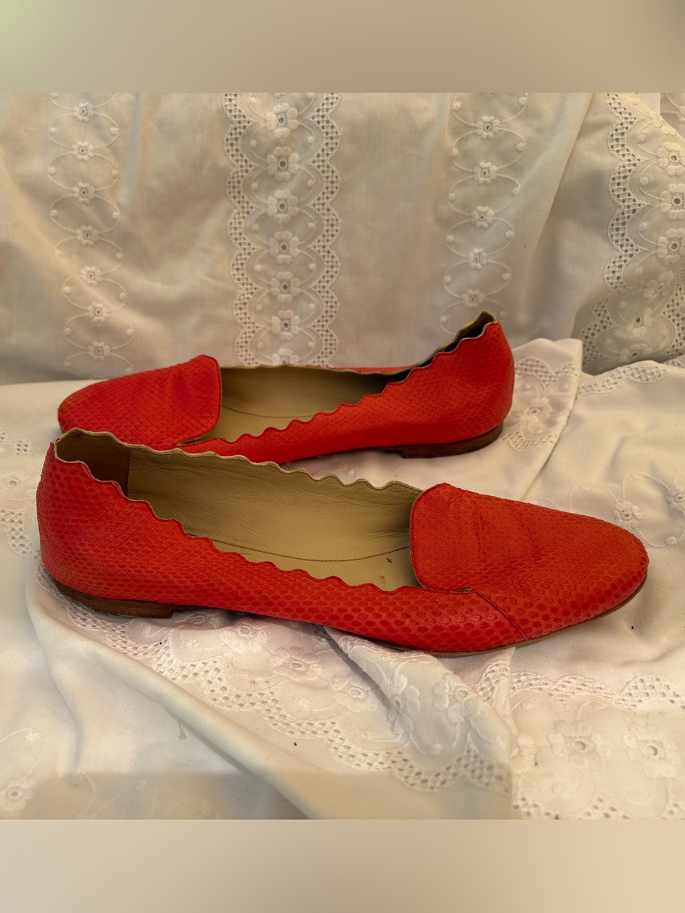 Chloe Scalloped-Edge Slip-On Flats